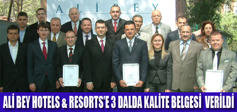 ALİ BEY HOTELS & RESORTSE İSO BELGESİ